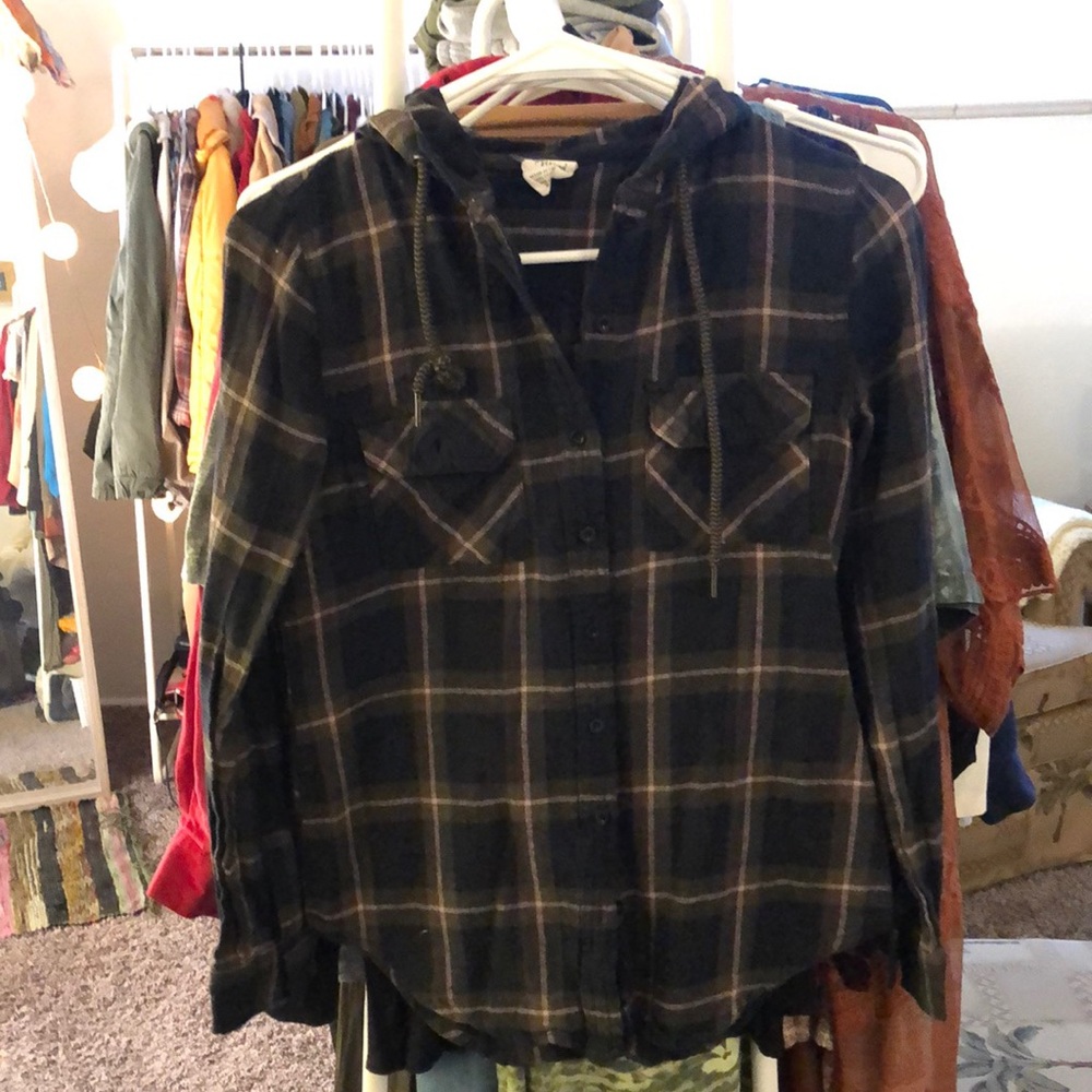 Grey & Green flannel with hood